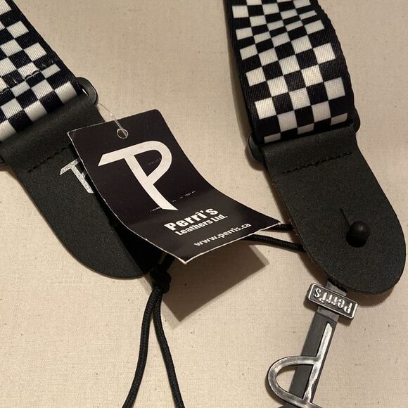 Perri's 2" Polyester Guitar Strap black and white white checker - Picture 2 of 6